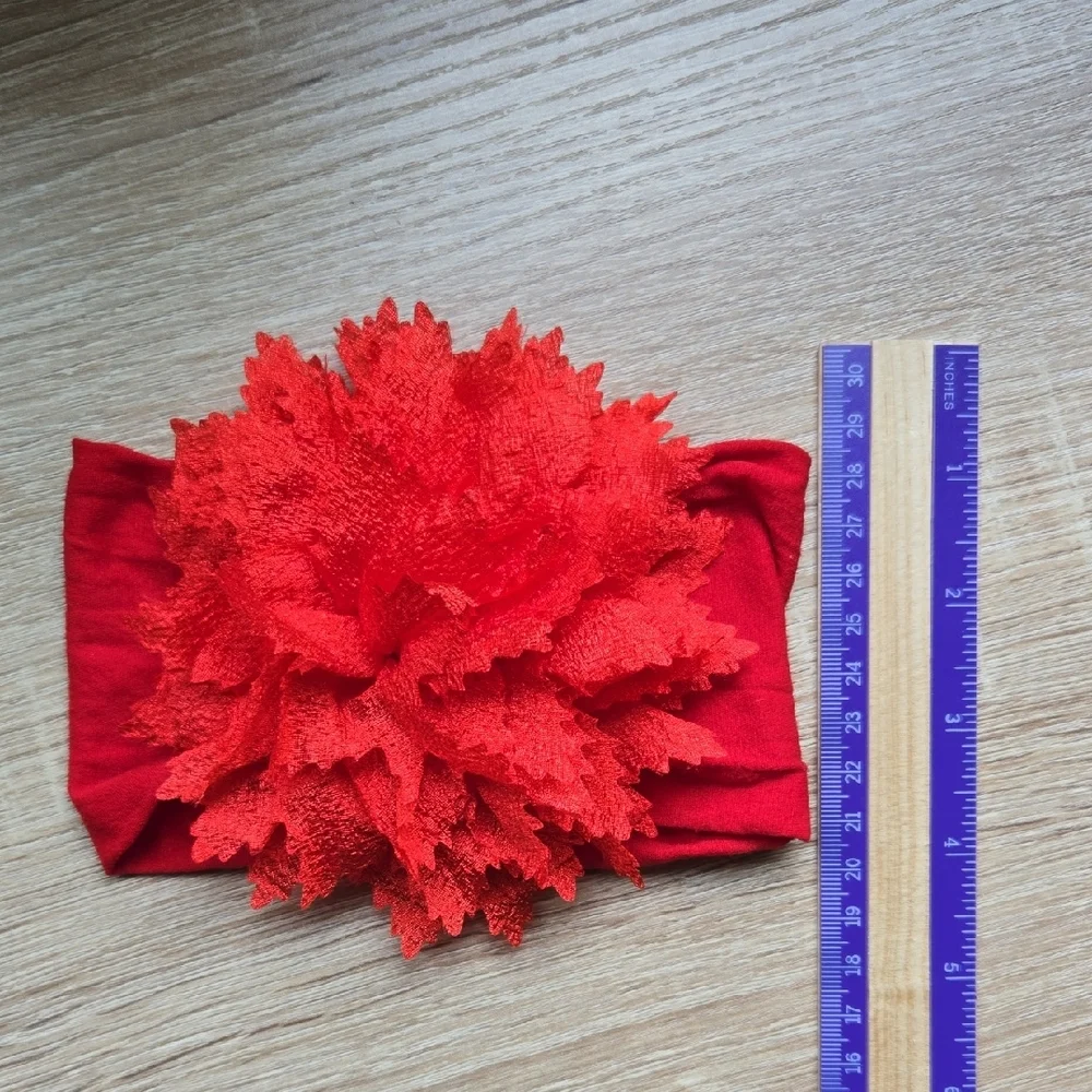 Baby Girl Red Oversized Floral Headband Strerchy Nylon Photo Shoot Accessory